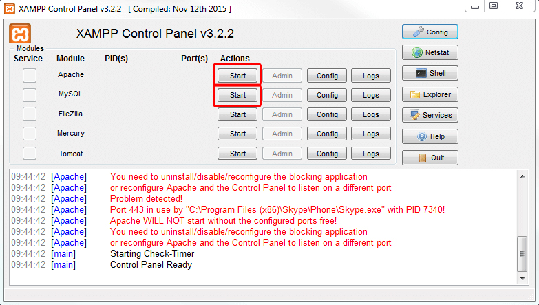 XAMPP start services