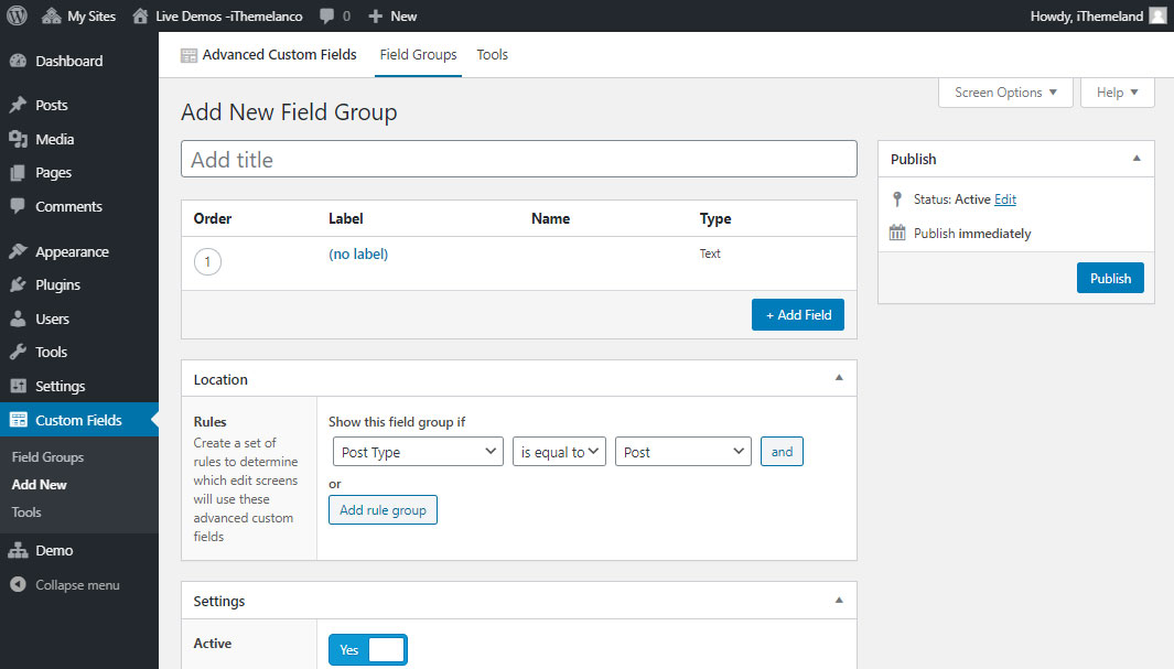 add field group in ACF