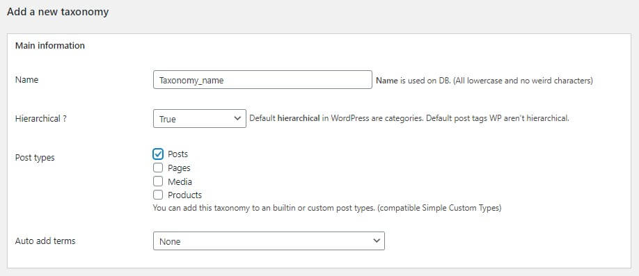 Aadd new taxonomy in simple taxonomy plugin