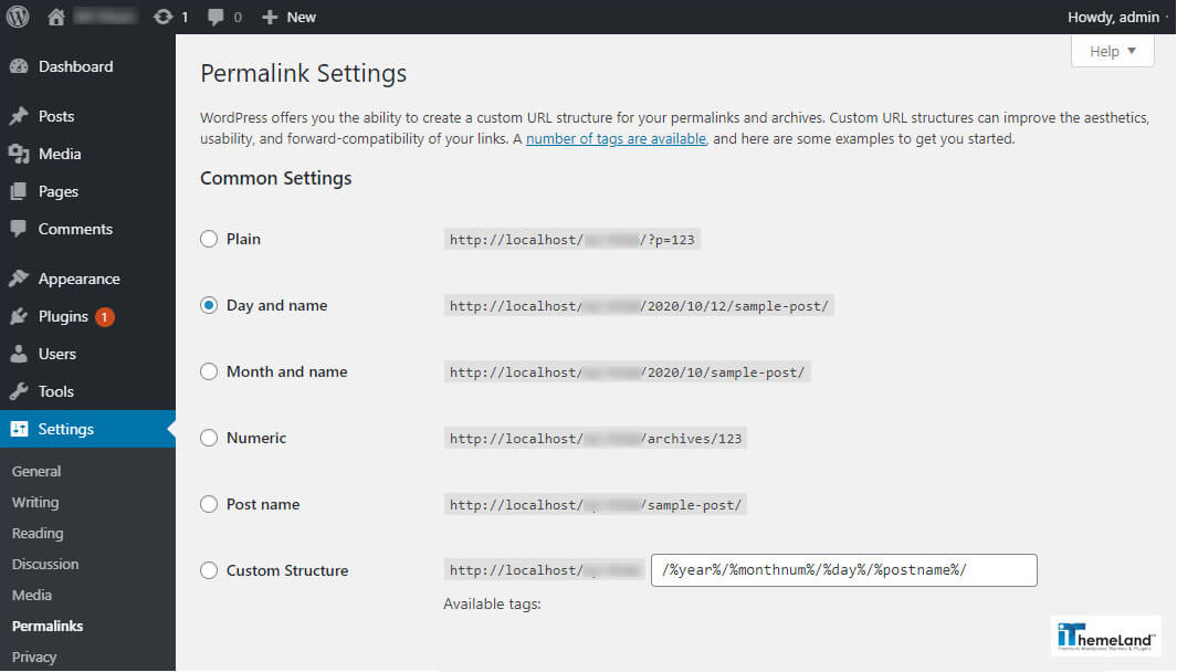 Wordpress permalink setting