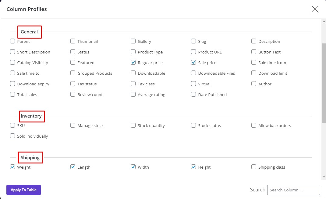 WooCommerce Bulk Product Editing Column Profile