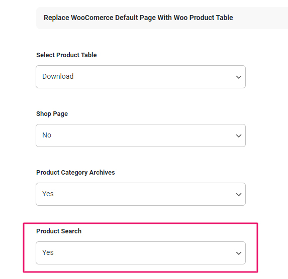 woocommerce product table override search page