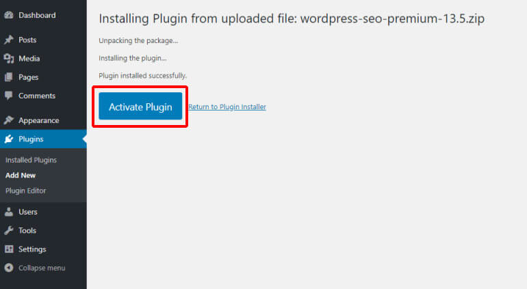 Activate plugin after upload in WordPress