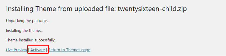 activate theme after upload theme