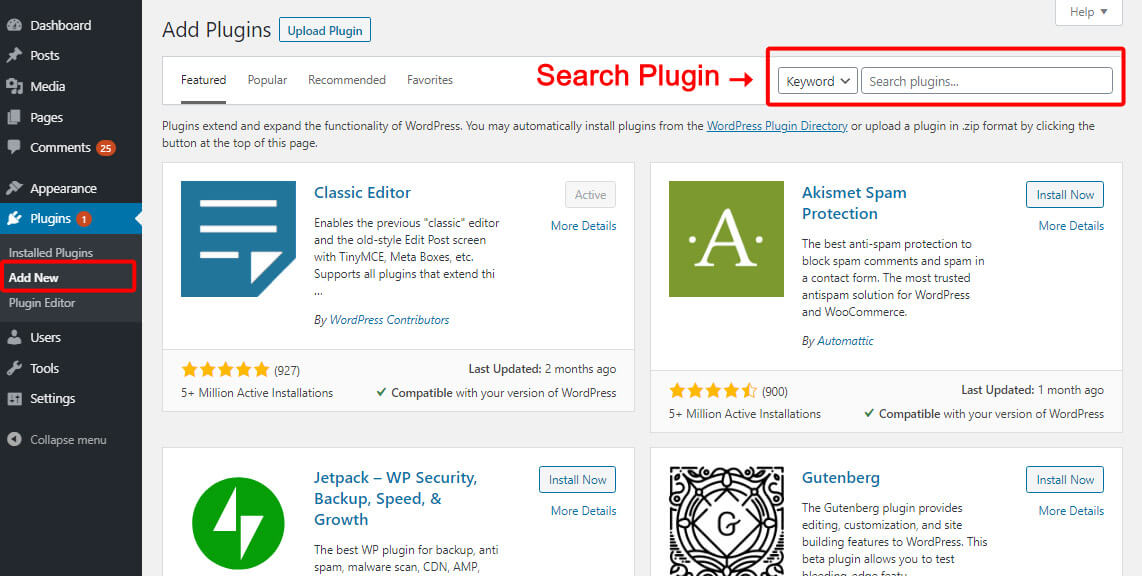 You can find desired plugin from WordPress admin panel easily