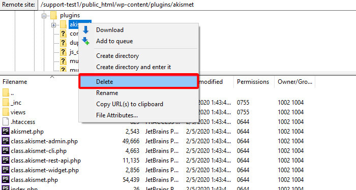 delete plugin from FTP