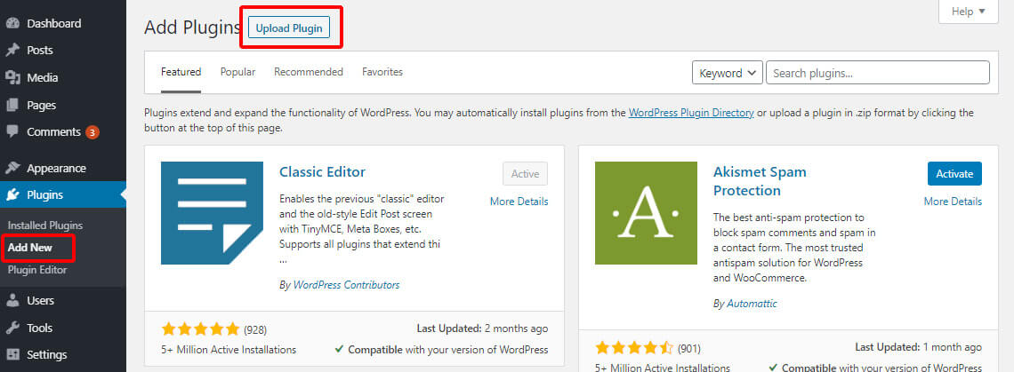 You can upload a plugin from WordPress admin