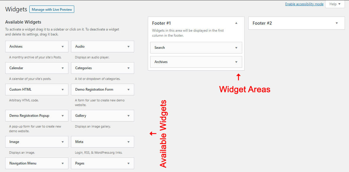 Widget areas in WordPress