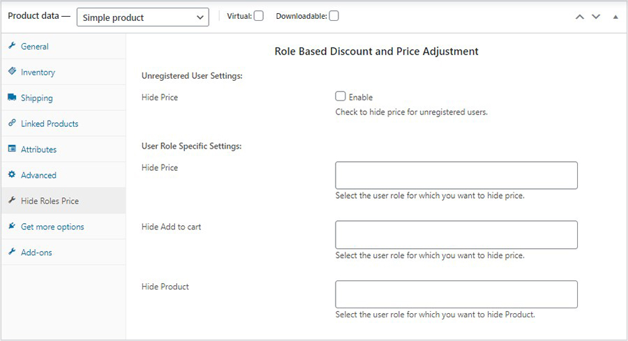 woocommerce bulk product editing dynamic hide price