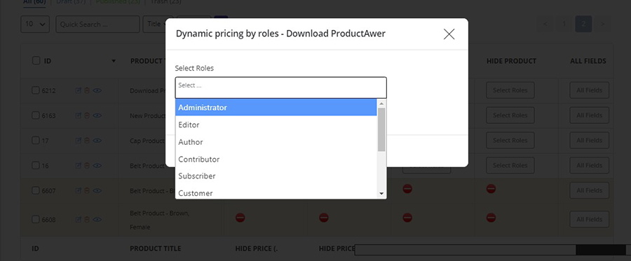 woocommerce bulk product editing dynamic price set role