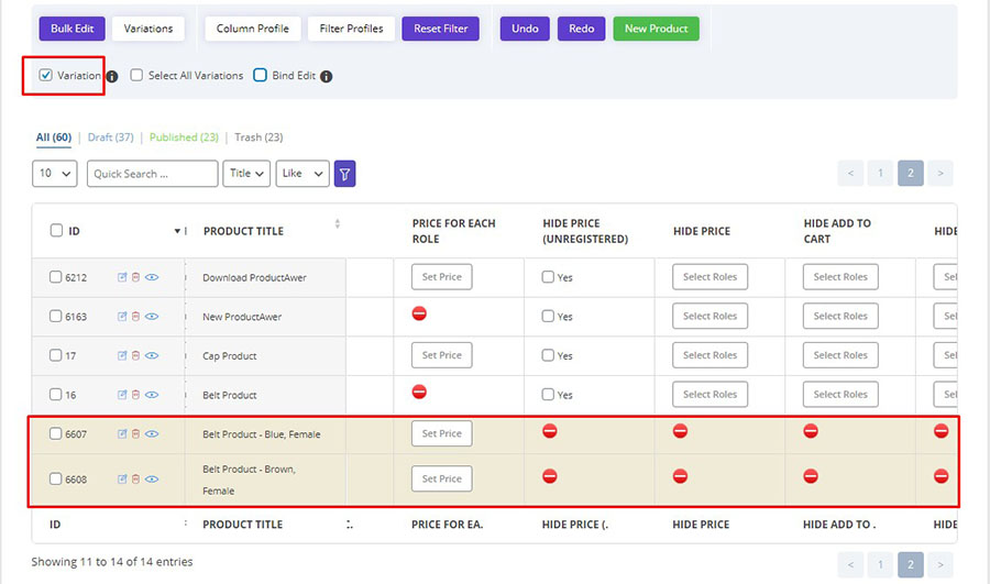 woocommerce bulk product editing dynamic price variations