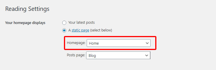 Set homepage in WordPress reading Setting