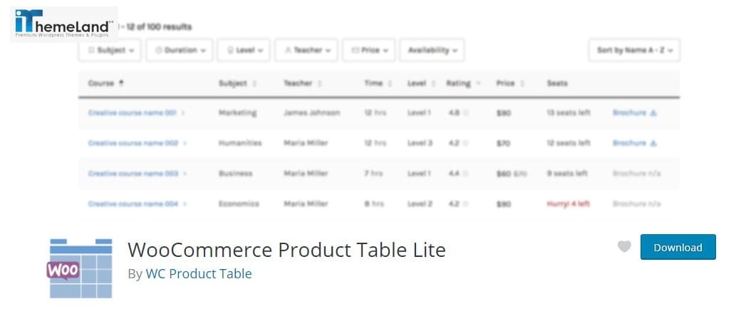 WooCommerce Product Table Lite plugin