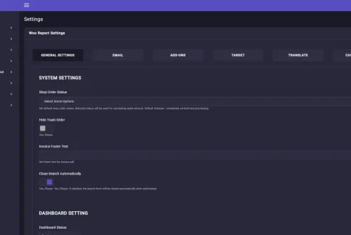WooCommerce report plugin settings