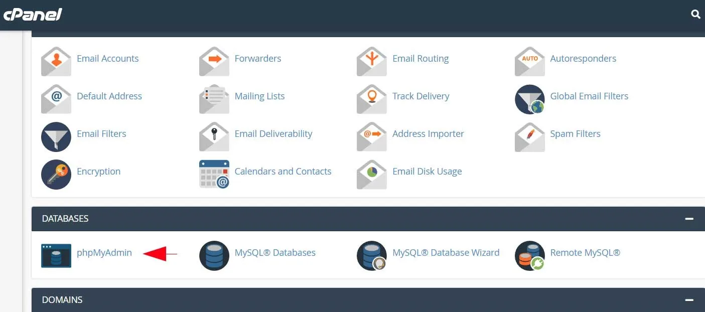 Select phpmyadmin in cpanel