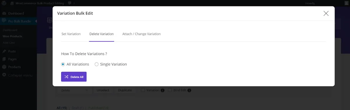 woocommerce bulk delete variations