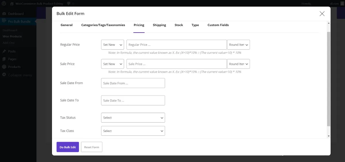 woocommerce bulk edit product price