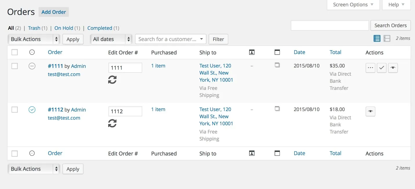 woocommerce default bulk edit orders