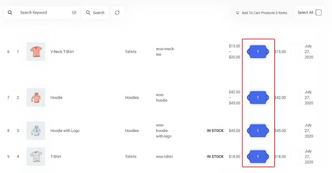 design a product table with quantity field