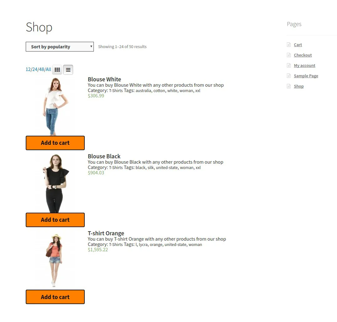 shop page list view