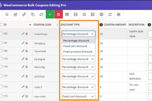 Change type of discount: percentage discount, fixed cart discount, fixed product discount