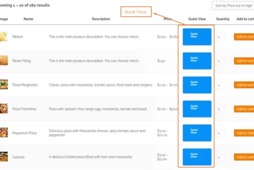 Product Table works perfectly with most of woocommerce quick view plugins