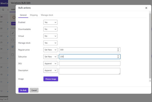 WooCommerce bulk variation fields