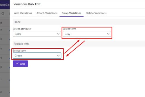 swap WooCommerce variations