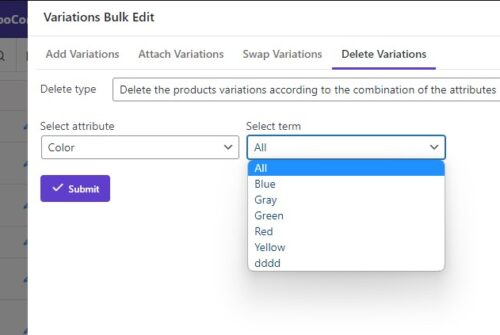 delete WooCommerce variation
