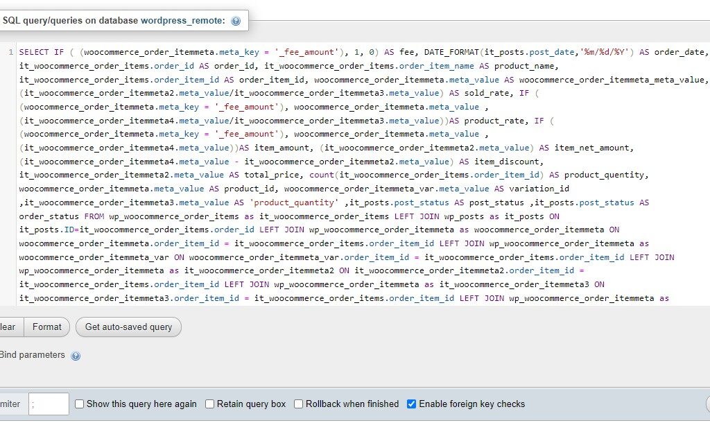 SQL code for sales report in WooCommerce