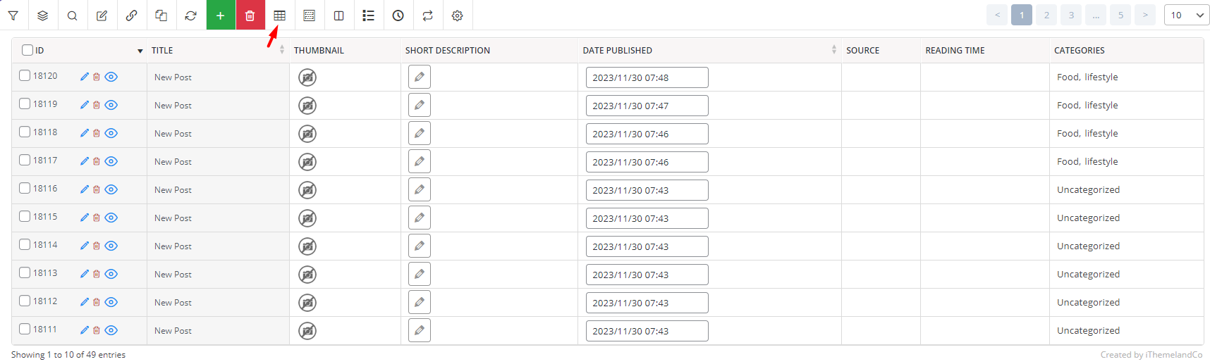 select column profile icon in plugin toolbar