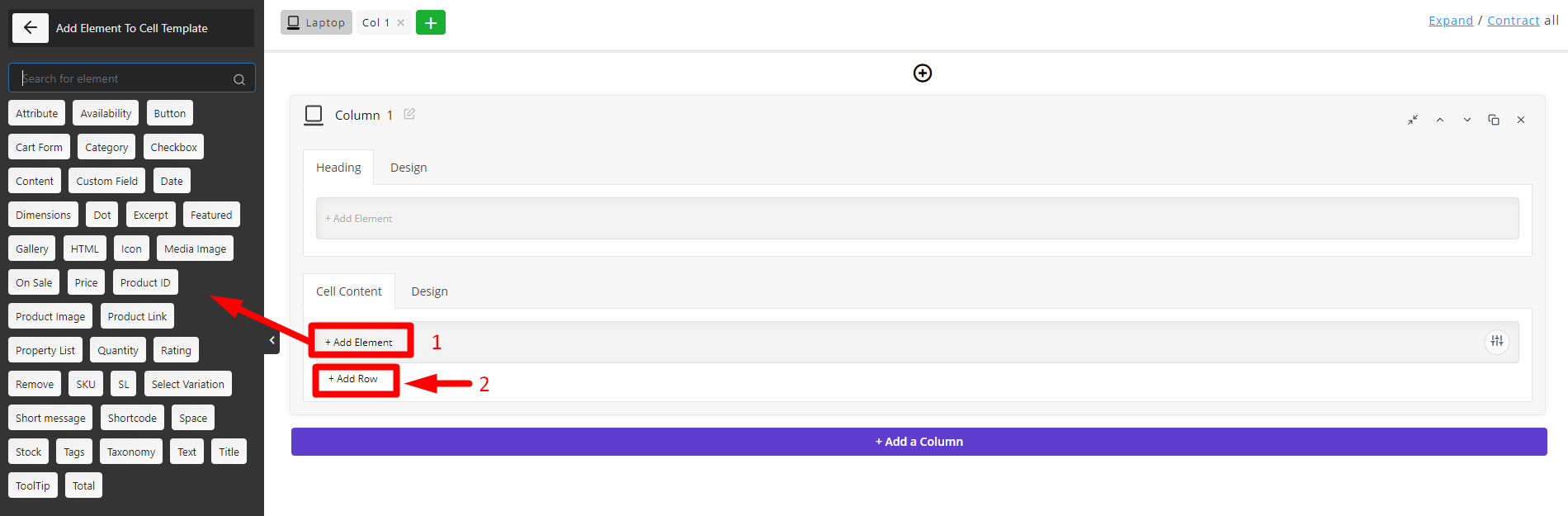 select element for WooCommerce table cell content row