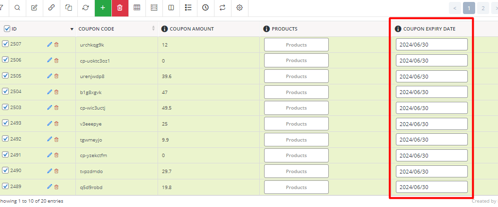 Bulk edit expiration date coupon result in WooCommerce coupons plugin table