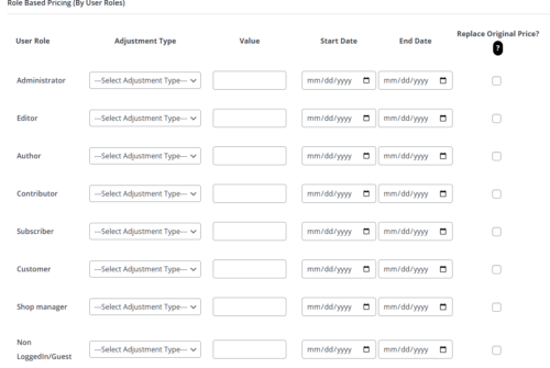 Set different price role based on all existing user roles in WooCommerce