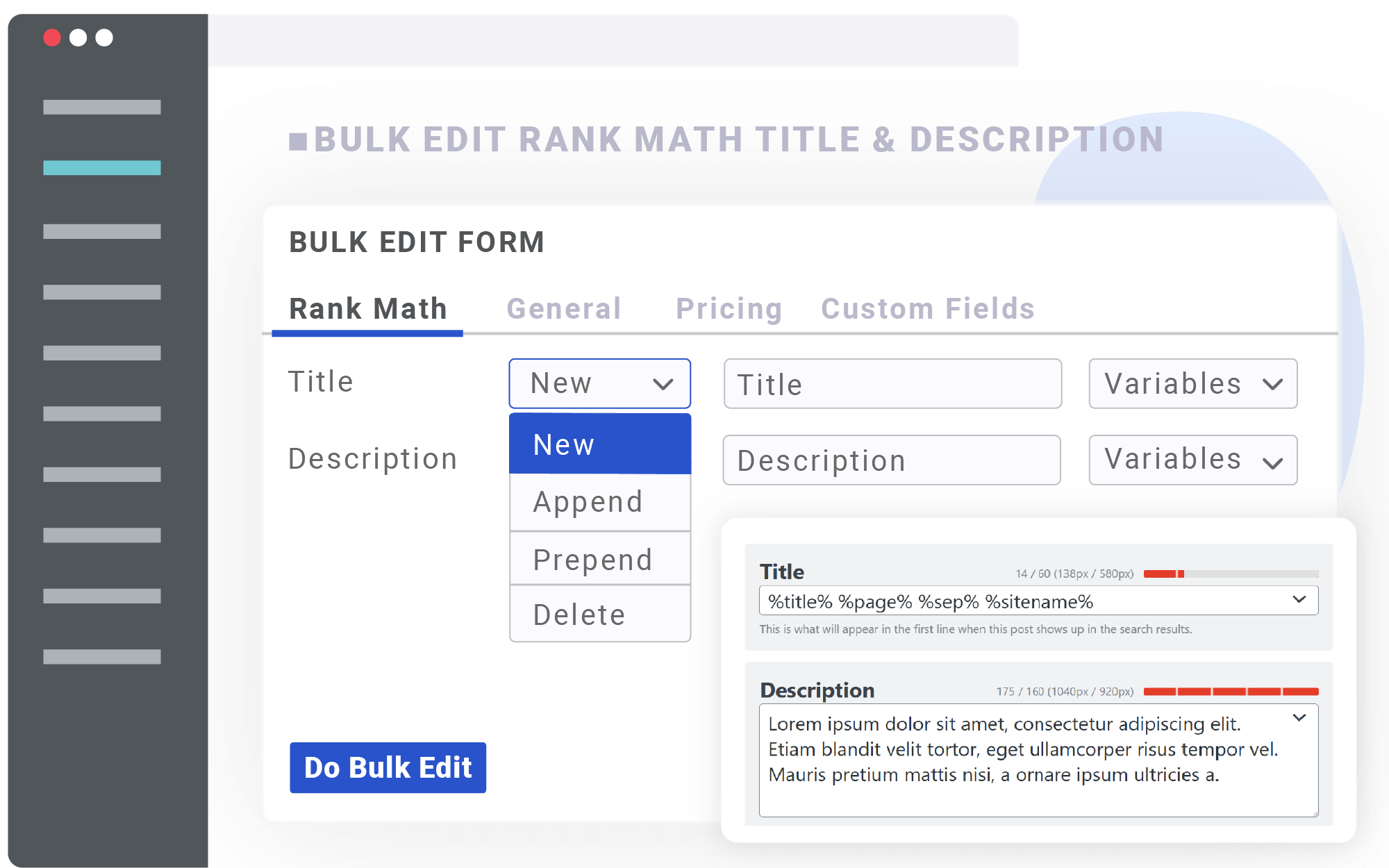 Bulk edit Rank Math meta title and meta description fields