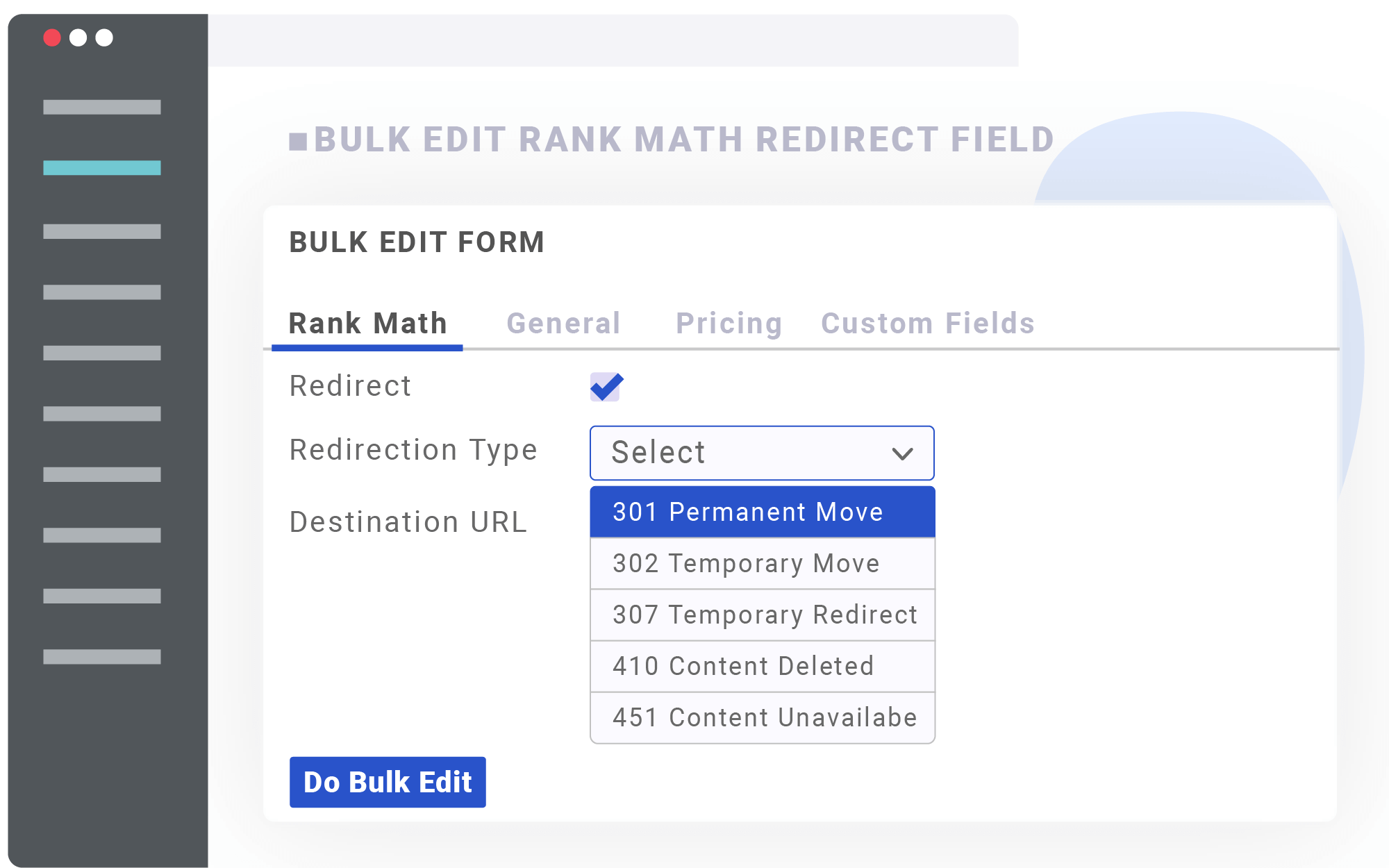 Bulk edit Rank Math SEO redirect fields