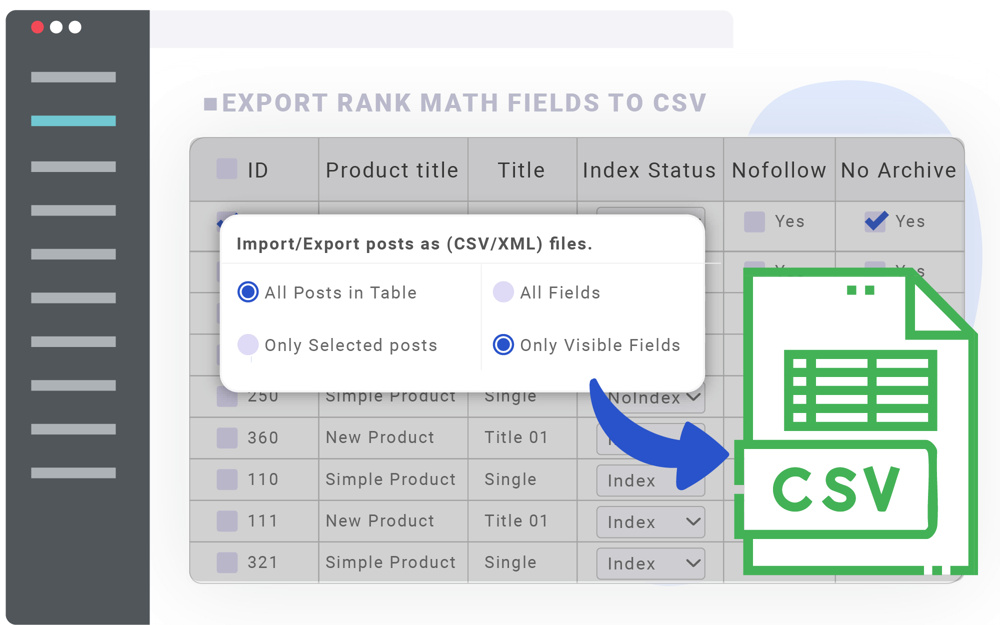 Export Rank math SEO plugin fields to CSV